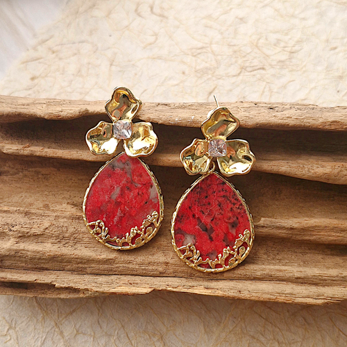 Trillium Flower with Jasper 2 Way Earrings