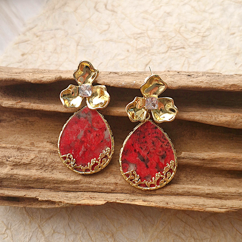 Trillium Flower with Jasper 2 Way Earrings