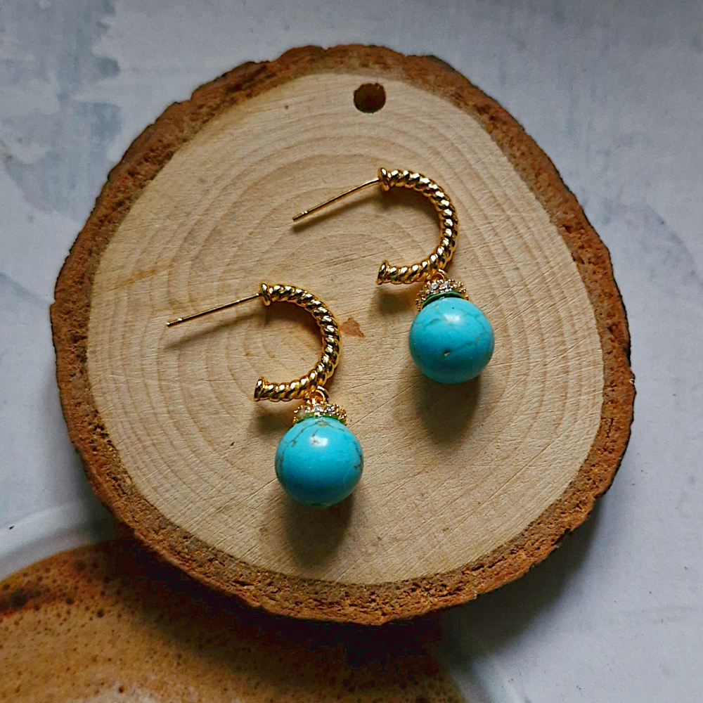 Turquoise Ball Rope Stud Earrings