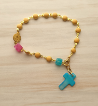 Turquoise Cross & Yellow Shell Rosary Bracelet