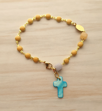 Turquoise Cross & Yellow Shell Rosary Bracelet