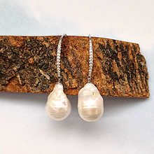 White Baroque Pearl Dangling Earrings Sterling Silver