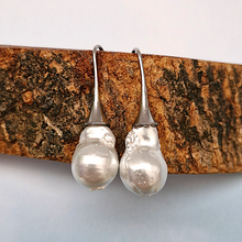 White Baroque Pearl Capped Fish Hook Earrings Brass