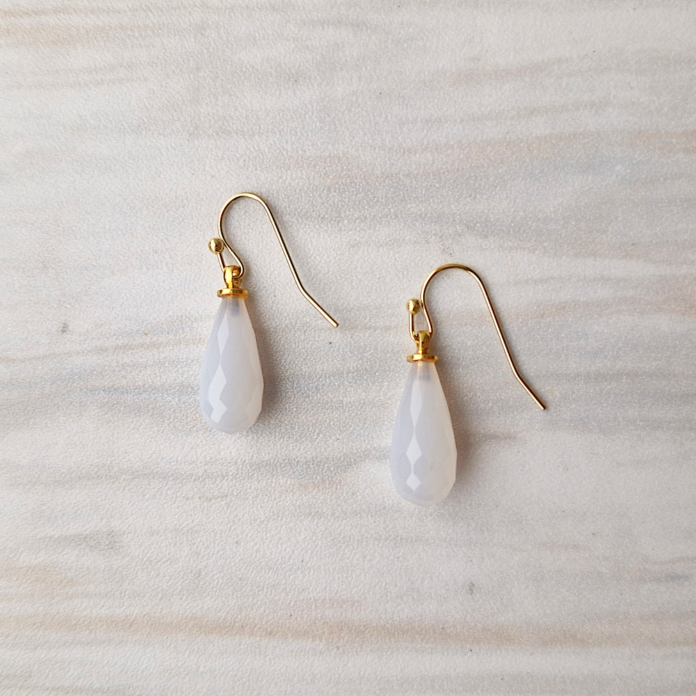 White Jade Briolette Single Hook Drop Earrings
