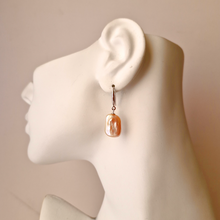 Rectangular Peach Keshi Pearl Single Drop Earrings