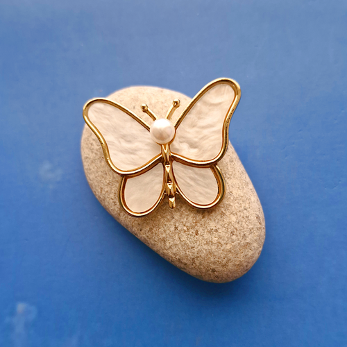 White Butterfly with Pearl Brooch