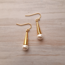 White Pearl Cone Single Drop Earrings