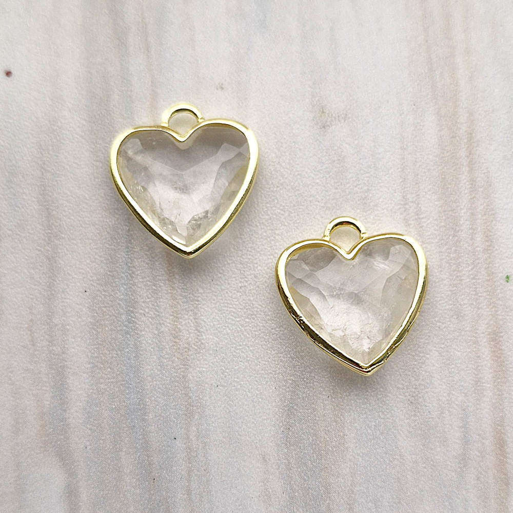 White Quartz Heart Rim Set Dangles