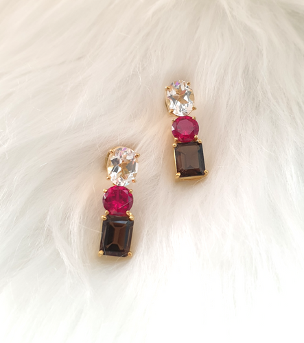 White Topaz with Ruby and Smoky Topaz Detachable Separates Earrings