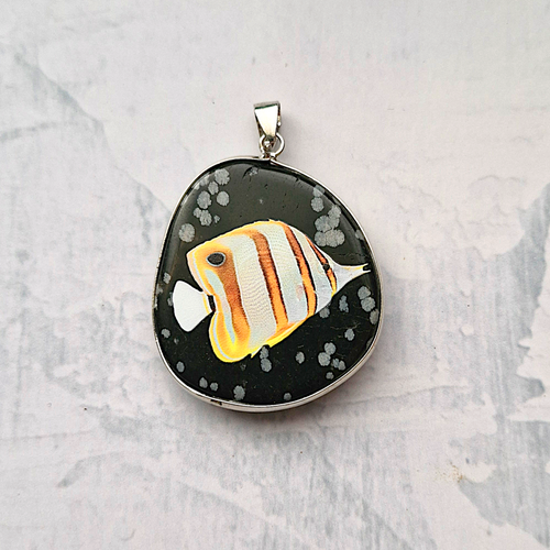 Animal Art on Snowflake Obsidian Bag Charm