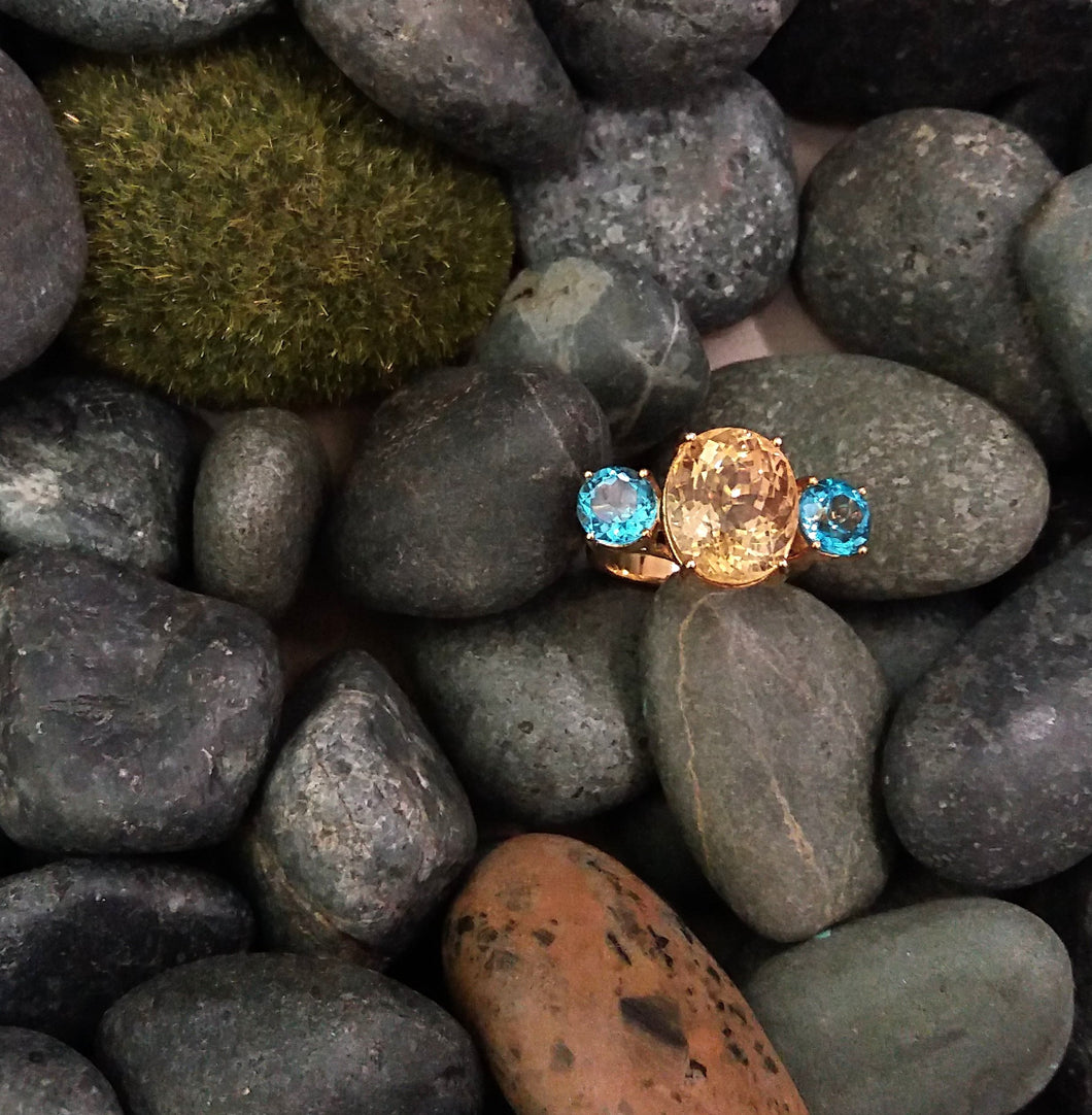 Oval Citrine with Blue Topaz Cocktail Ring
