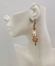 'Foliage' Twinset Earrings with Green Agates & carved Howlite Cat