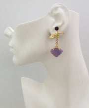 Amethyst with Peridot Leaf studs with White Topaz, Citrine & carved Amethyst Leaf Twinset Earrings