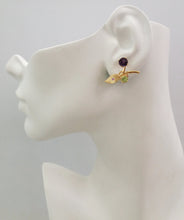 Amethyst with Peridot Leaf studs with White Topaz, Citrine & carved Amethyst Leaf Twinset Earrings