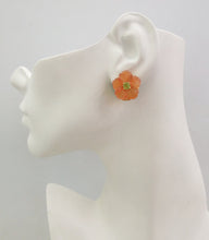 Carved flower Carnelian with Peridot studs with Peridot& carved Blue Jade Twinset Earrings