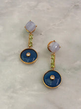 Blue Lace Agate Studs with Peridot, White Topaz & Blue Agate Coin detachable dangle Twinset Earrings