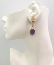 Oval Lemon Quartz Cabochon Studs with Blue Topaz and Oval Amethyst Cabochon Twinset Earrings