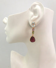 Oval Faceted Blue Topaz Studs with Amethyst, Peridot and Rose cut Rhodolite Garnet Twinset Earrings