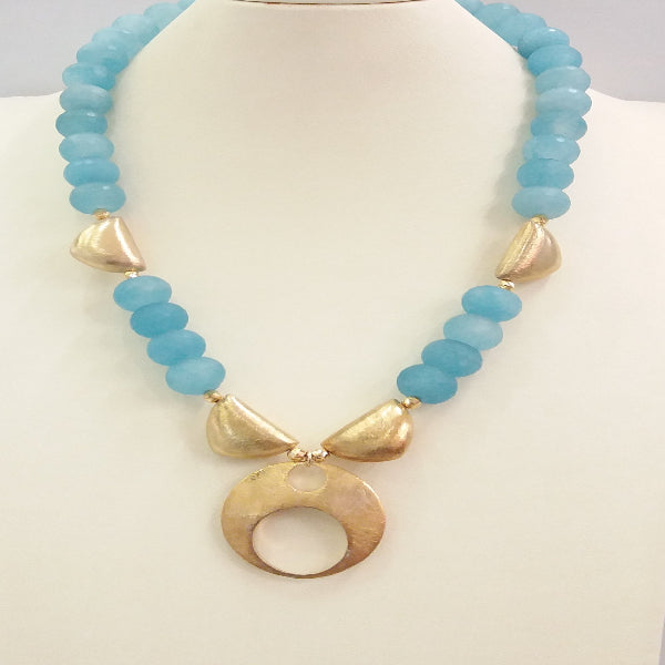 Frosted Blue Quartz Jeweled Statement Necklace