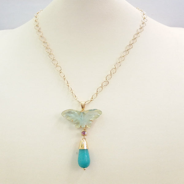 Carved Tourmaline Butterfly with Amethyst and Amazonite Terra Firma Pendant
