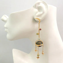 Crescent Moon Stud with Rhodolite Garnet, Peridot, Blue Topaz and Druzzy Agate Titanium Coated Twinset Earrings