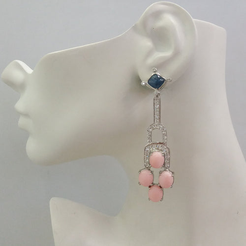 Kyanite & White Topaz Stud with White Topaz & Pink Opal 