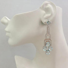 Art Deco Twinset Earrings with Blue and White Topaz