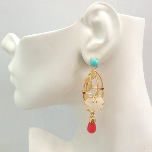 Amazonite Stud with Rhodolite Garnet, Carved Jade Butterfly and Carnelian 