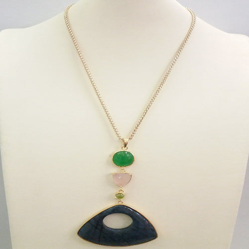 Green Jade with Rose Quartz, Peridot and Black Obsedian Terra Firma Pendant