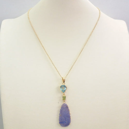 Blue Topaz with Peridot and Carved Lavander Jade Terra Firma Pendant