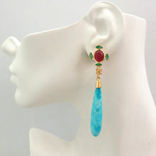 Red Jade and Green Agate Stud with Citrine and Turquoise Twinset Earrings