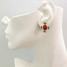 Red Jade and Green Agate Stud with Citrine and Turquoise Twinset Earrings