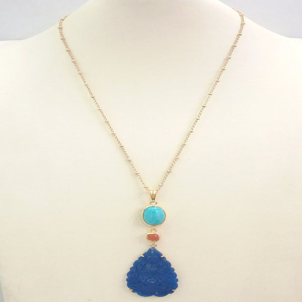 Amazonite with Carnelian and Carved Blue Jade Terra Firma Pendant