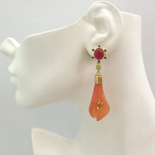Green Agate and Red Jade Stud with Peridot and Peridot on a Carved Lily Carnelian Twinset Earrings