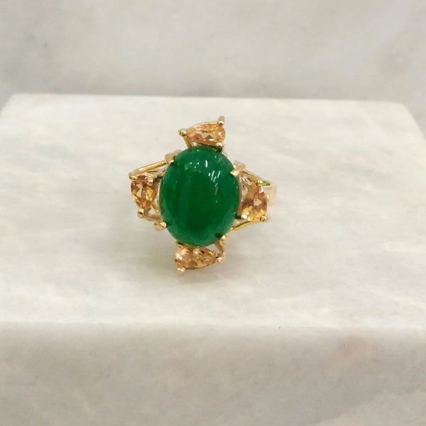 Green Jade Oval with Citrine Cocktail Ring