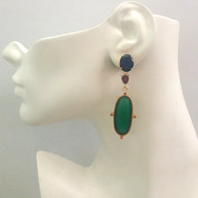 Lapiz Lazuli Stud with Rhodolite Garnet, Citrine and Green Agate Twinset Earrings