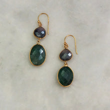 Blue Sapphire and Emerald Double Drop Earrings
