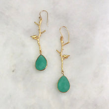 Ibon on Branches with Mint Green Chalcedony Double Drop Earrings