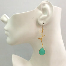 Ibon on Branches with Mint Green Chalcedony Double Drop Earrings