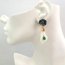 Green Agate on a Carved Sodalite Stud with Green Agate on a Carved Calla Lily White Jade Detachable Twinset Earrings