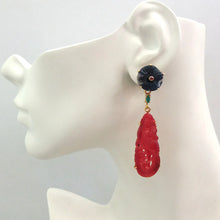 Rhodolite Garnet on a Sodalite Stud with Green Agate and Carved Red Jade Detachable Twinset Earrings