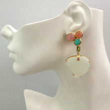 Cherry Quart, Carnelian and Amazonite Stud with Peridot, Rhodolite Garnet and Carved Leaf Jade Detachable Twinset Earrings