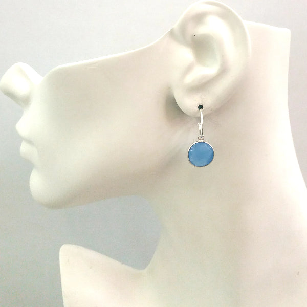 Blue Agate Single Drop Hoop Earrings (stud closure)