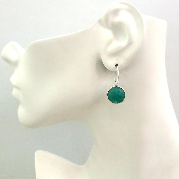 Emerald Single Gem Drop Hoop Earrings (stud closure)