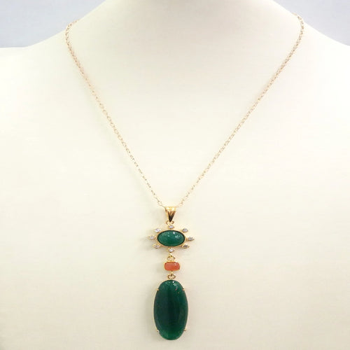 Green Jade with White Topaz, Carnelian and Long Drop Green Jade Terra Firma Pendant