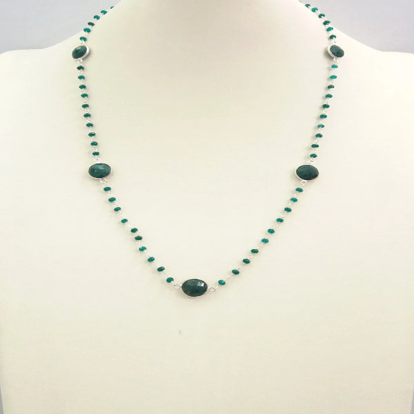 Emerald and Green Agate Jeweled Chain Necklace
