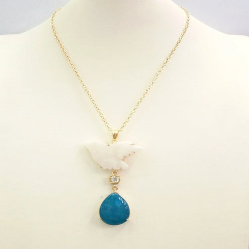 Carved White Jade Bird with Lemon Quartz and Blue Jade Terra Firma Pendant