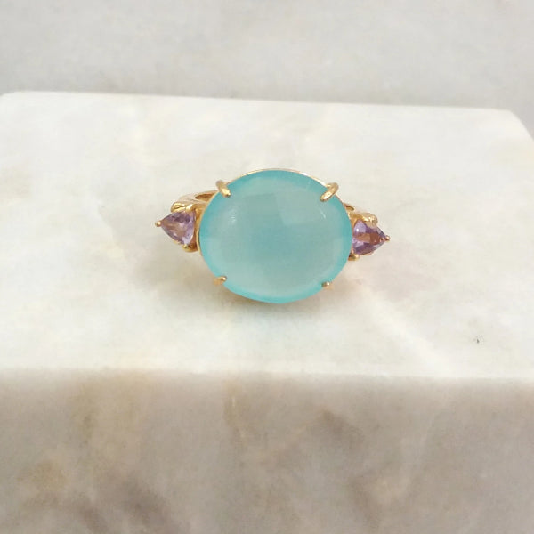Chalcedony with Amethyst Cocktail Ring