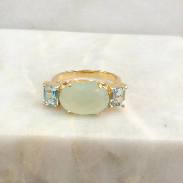 Prehnite with Blue Topaz Cocktail Ring