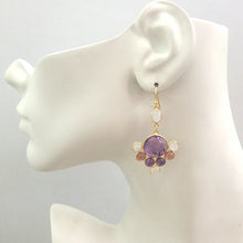 Amethyst with Moonstone and Pink Tourmaline Double Drop Earrings